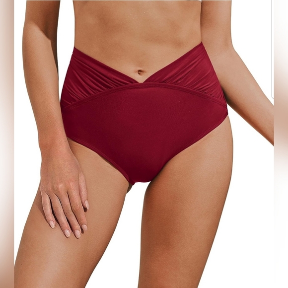 🐹 Women's V Cut High Waisted Ruched Bikini Bottom Cheeky High Cut Swimsuit Bath - Picture 1 of 6